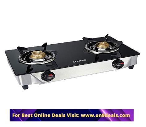 Amazon Brand - Solimo 2 Burner Gas Stove (Glass Top, ISI Certified)