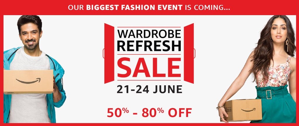 Amazon- Get up to 80% Off on Wardrobe Fashion Sale + Free Shipping+ 15% Off via ICICI Card/ Amazon Pay+ Rs 100 BMS Voucher