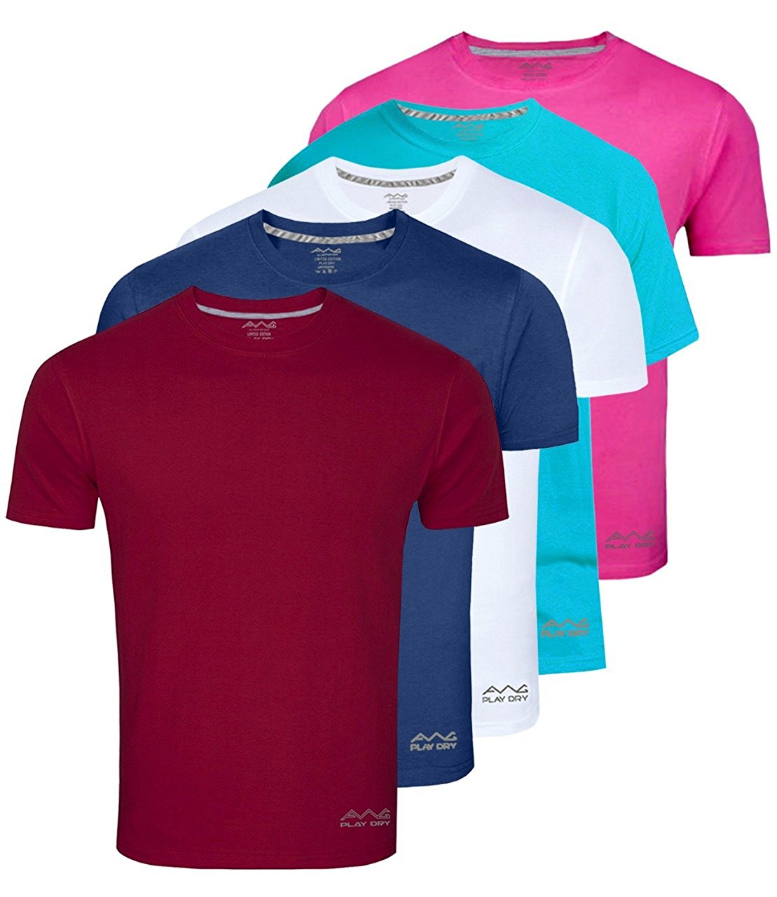 AWG - All Weather Gear Men's Dryfit Polyester Round Neck Combo Of 5 Half Sleeve T-Shirts