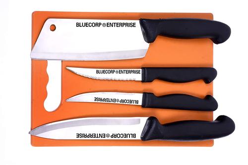 Bluecorp Enterprise 4 Piece Stainless Knife Set With Plastic Chopping Board