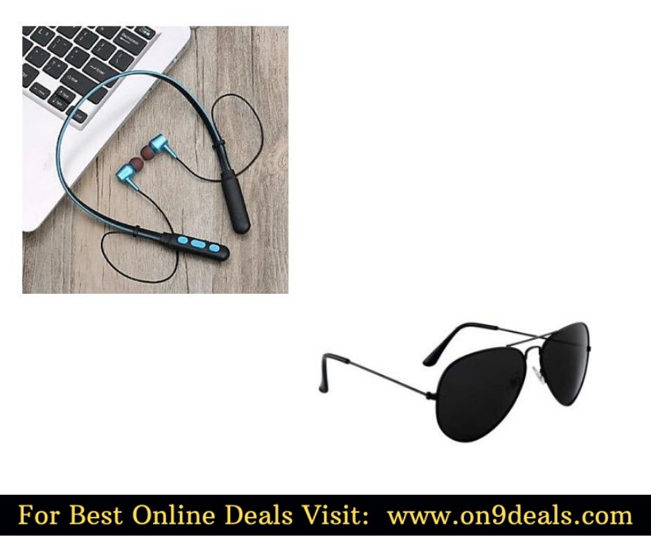 Bluetooth Neckband Wireless Earphone + Aviator Black Sunglasses @ Rs.395 Or Less