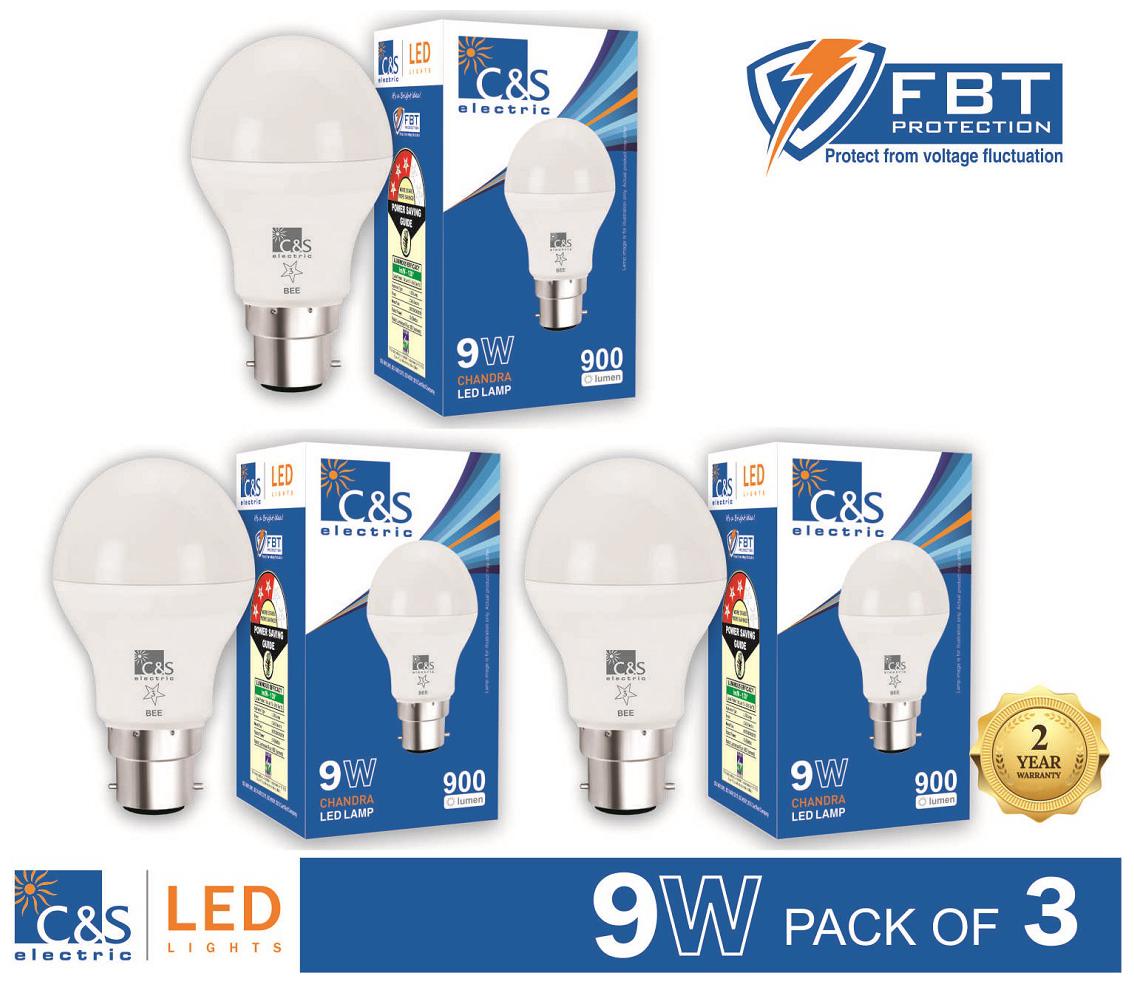 C&S Led 9 Watt B22 With 2 Years Manufacturer Warranty - Pack Of 3