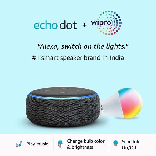 Echo Dot Combo with Wipro 12W Smart Color Bulb - Smart Home Starter Kit