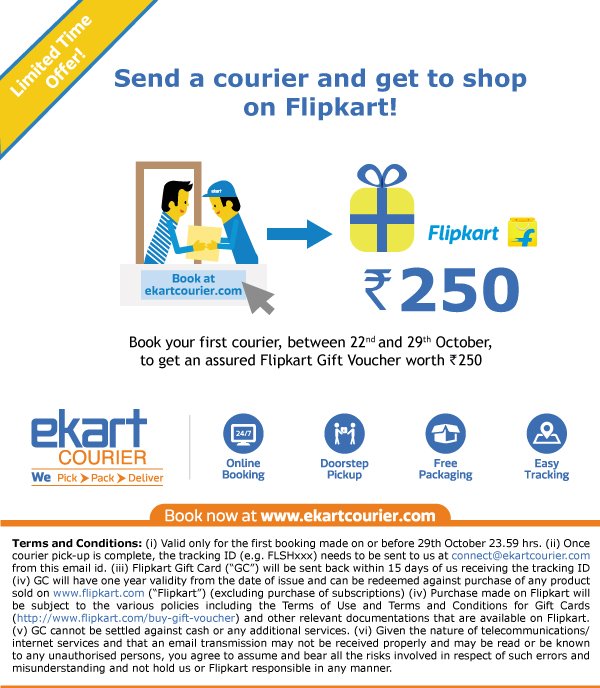Ekart Courier -r Free Rs. 250 Flipkart Gift Voucher on 1st Booking