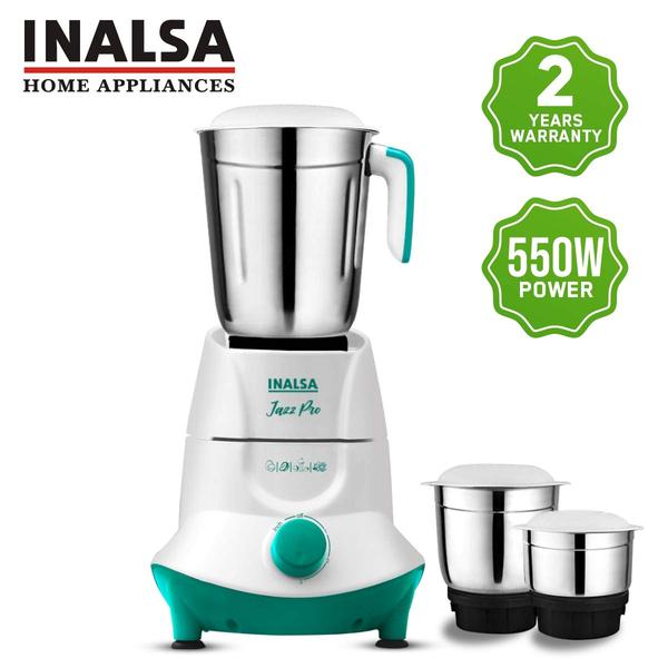 Inalsa Mixer Grinder Jazz Pro 550W with 3 Stainless Steel Jars + 2 Years Warranty