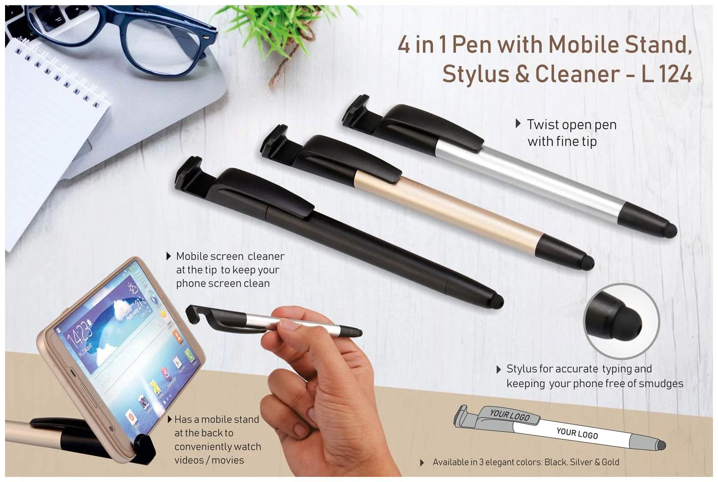 India 3 in 1 Pen Mobile Holder Touch Screen and Pen