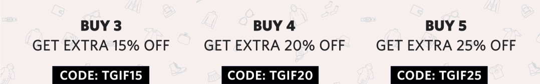 Myntra Buy 3 Get Extra 15% Off , Buy 4 Get Extra 20% Off , Buy 5 Get Extra 25% Off 