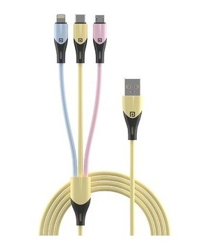 Portronics Konnect 3 Way 3-in-1 Multi Functional Cable (Micro USB+8Pin+Type C) 3Amp I 1.2m Length