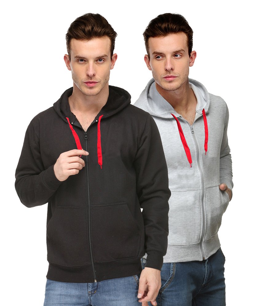 Scott International Awesome Pack of 2 Gray & Black Hooded Sweatshirts with Zip for Men