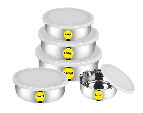 Sempl Flat Stainless Steel containers for Fridge Storage - 5 Pieces of Kitchen Bowl Set