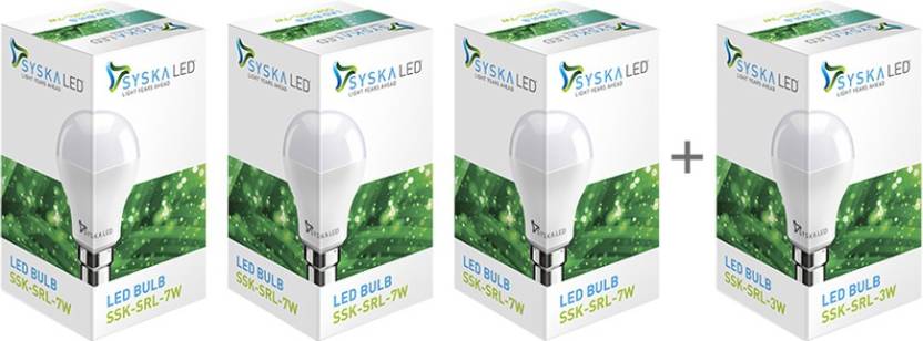 Syska Led Light 7W Pack of 3 With Free 3W LED