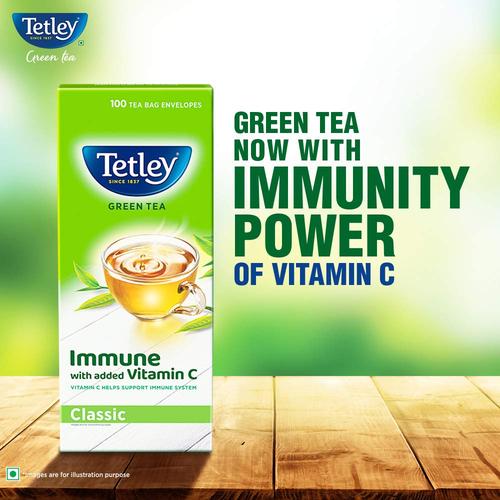 Tetley Green Tea Immune with added Vitamin C, Classic, 100 Tea Bags