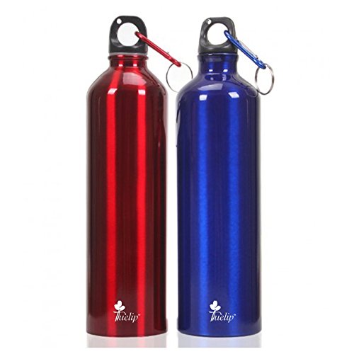 Tuelip Aluminium Durable Sports Water Bottle Bottle 750 ML with Carabiner Pack of 2