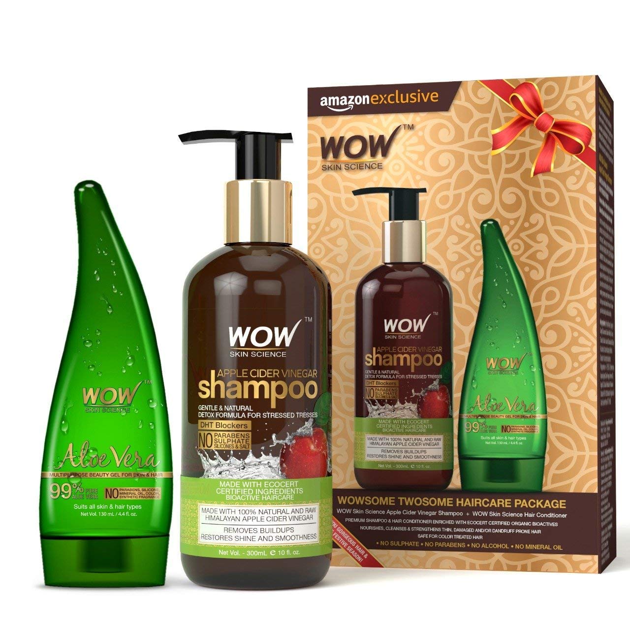 WOW Apple Cider Vinegar Shampoo with WOW 99% Pure Aloe Vera Gel Combo Kit