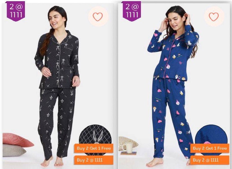 Zivame Buy 2 Nightwear Sets at Rs.1111 + Extra Rs.100 OFF