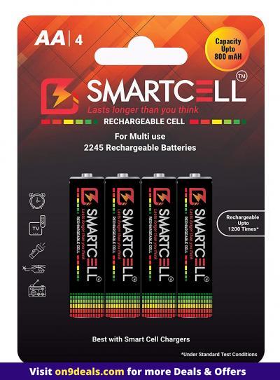 Smartcell AA Ni-MH Rechargeable Battery 800mah – Pack of 4 Rechargeable Upto 1200 Times