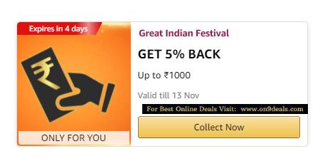 Amazon - Get 5% Cashback Max Rs.1000 on Over Bank Cards Discount