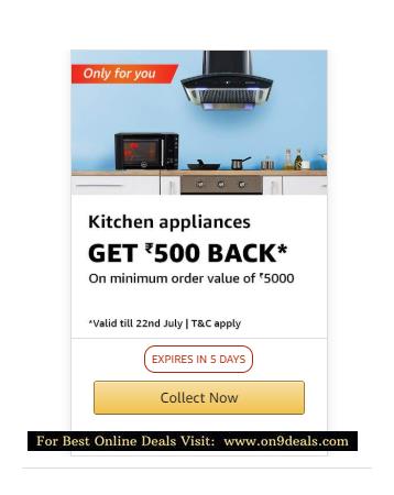 Amazon - Rs.500 Cashback on Minimum Order Value of Rs.5000 of Kitchen Appliances
