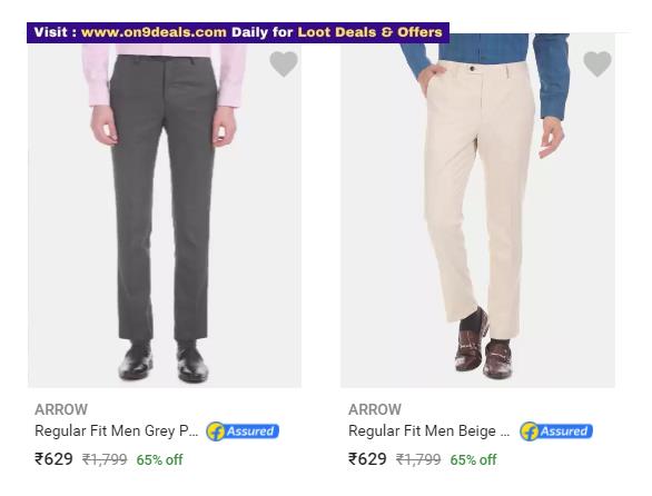 Arrow Men's Trousers Upto 70% Discount From Rs.629