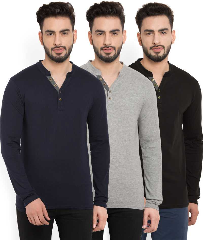 Billion PerfectFit Solid Men Henley Multicolor T-Shirt  (Pack of 3)