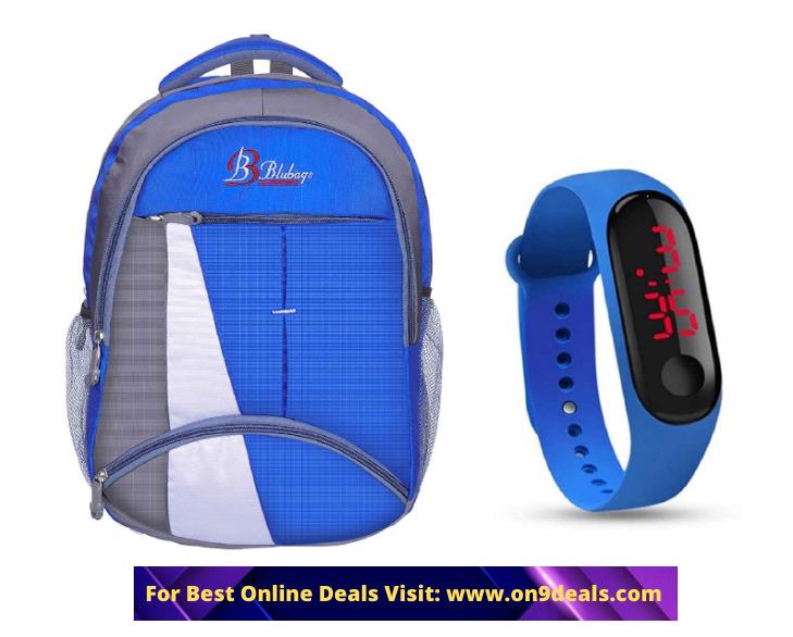 Blubags Super 36 Liters Casual Backpack with raincover for Unisex Blue and led Watch
