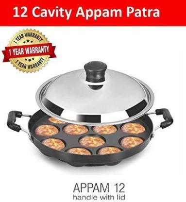 BMS Lifestyle Non-Stick 12 Cavity Appam Patra Side Handle with lid Paniyarakkal with Lid  (Aluminium, Non-stick)