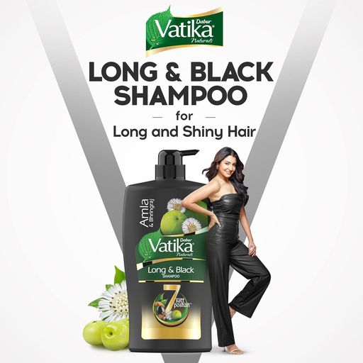 Dabur Vatika Long & Black Shampoo - 1L | With Amla & Bhringhraj | For Shiny, Long & Black Hair