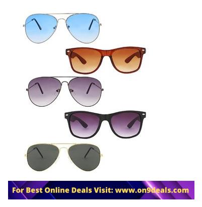 Debonair UV Protected Aviator Wayfarer Mirrored Sunglasses (Pack of 5, Black,Blue,Brown, Green, Gray)