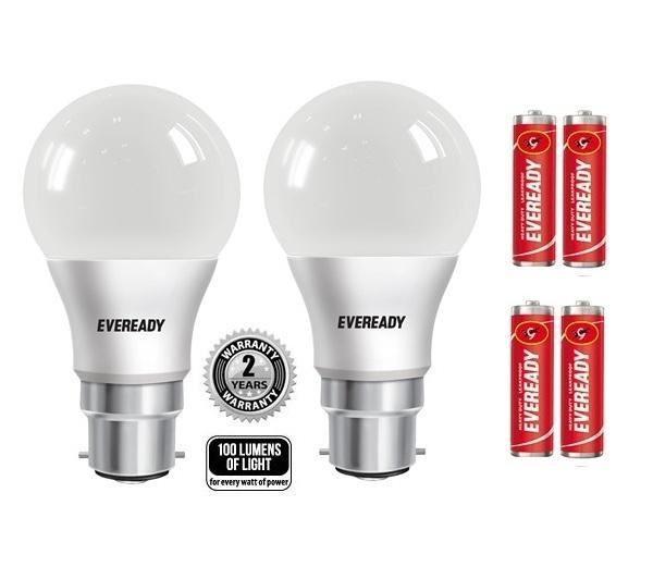 Eveready 7W-100 Lumens Pack of 2 LED Bulb With Free Battery