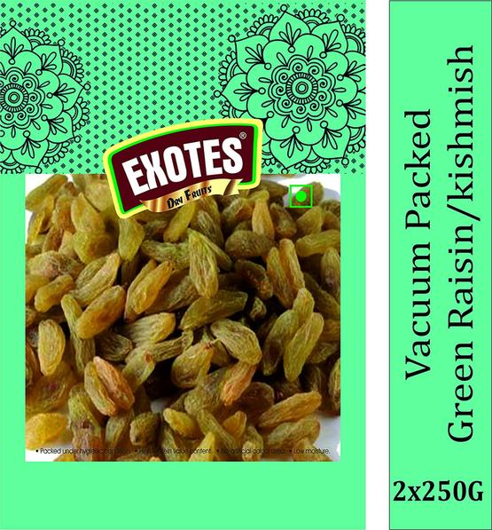 Exotes Indian Green Raisins (Kishmish) Long Size and Sweet , 2 X 250 g