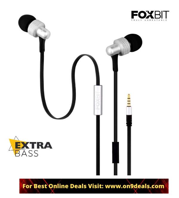 Foxbit™ FX500 in-Ear Super Explosive Bass Wired Metal Headphones with in-Built Microphone Featuring Active Noise Cancellation - Tangle Free Cord