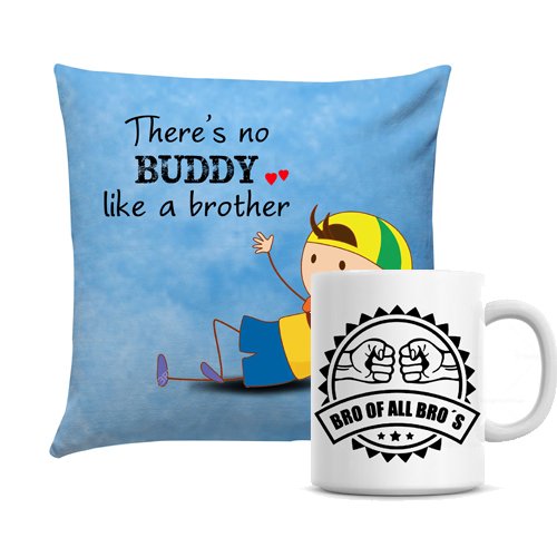Giftsbymeeta Buddy Cushion With White Mug Online Rakhi Gift Combo For Brother @ Rs.70 With Free Delivery