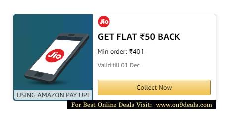 Jio Recharge Offer - Get Flat Rs.50 Cashback on Recharge of Rs.401