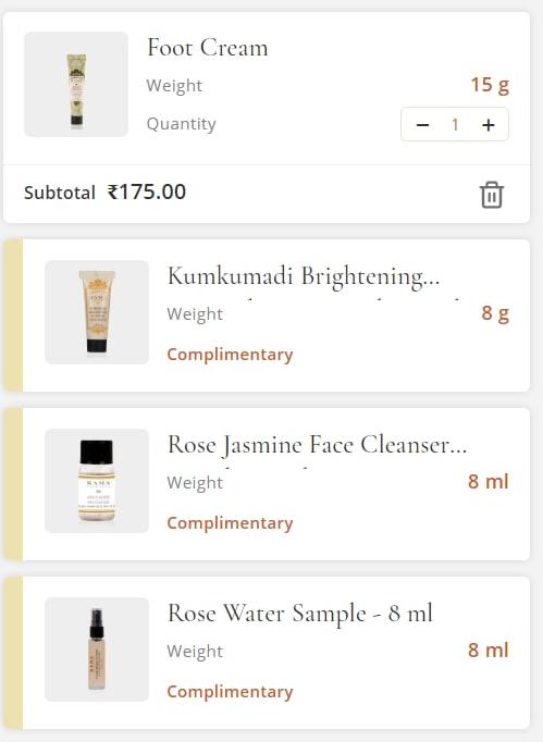 Kama Ayurveda : foot Cream + Face Scrub + Face Cleanser + Rose Water @ Rs.175