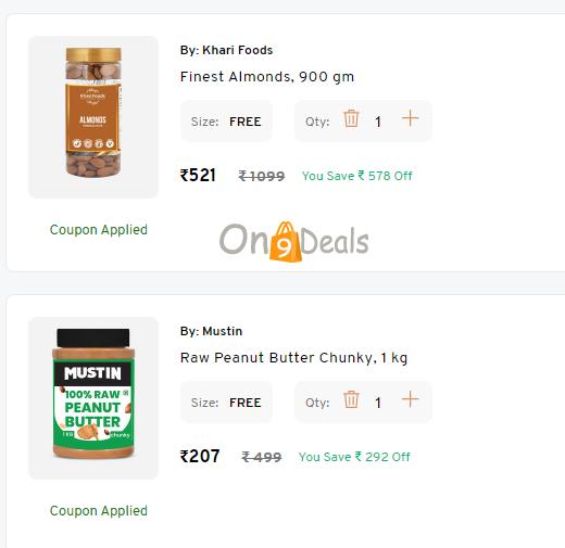 Khari Foods Finest Almonds 900 Gms + 1kg Peanut Butter @ Rs.728