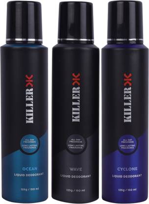 KILLER OCEAN-WAVE-CYCLONE Deodorant Spray - For Men Pack of 3