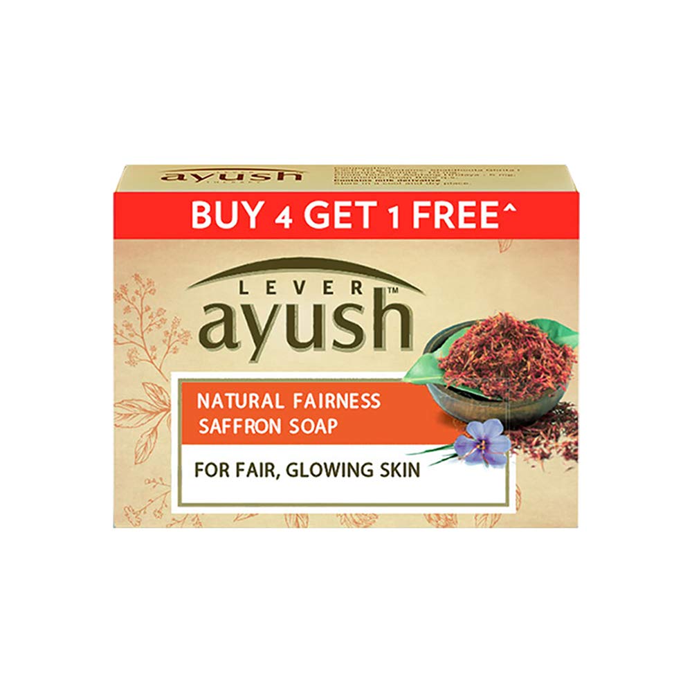 Lever Ayush Natural Fairness Saffron Soap, 100 g each (Buy 4 Get 1)