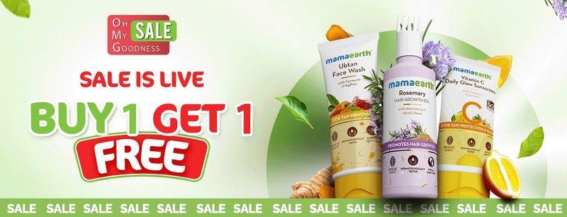 Mamaearth Coupon - OMG Sale Buy 1 Get 1 Free + 5% off on Prepaid Orders