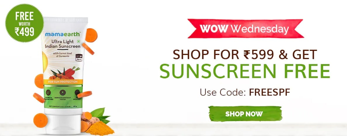 Mamaearth Wow Wednesday Free Sunscreen Worth Rs.499 On Orders above Rs.599