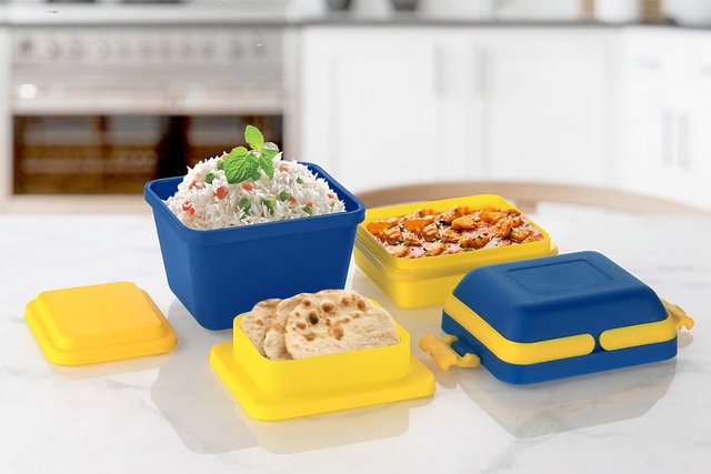 Markwell Airtight Plastic Lunch Box Set 3 Compartment Tiffin With Handle