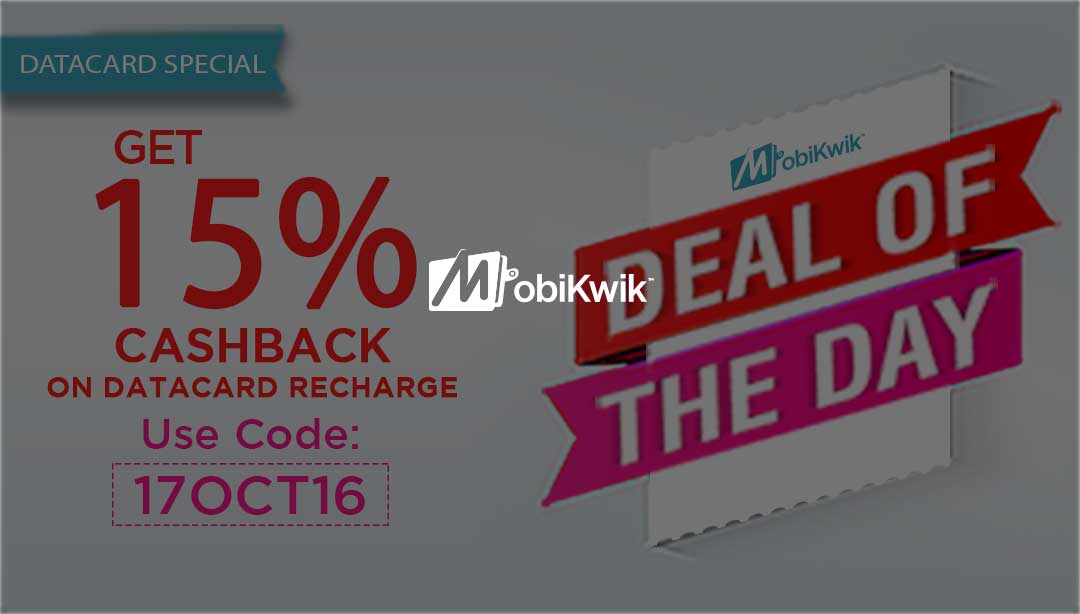 Mobikwik - Deal of the Day: Get 15% Cashback on Data card Recharge