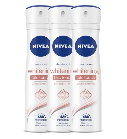 Nivea Whitening Talc Touch Deodorant, 150 ml (Pack of 3)