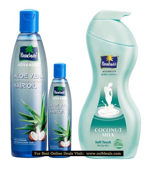 Parachute Advansed Aloe Vera Enriched Coconut Hair Oil, 250ml (Free 75ml) + Body Lotion Soft Touch, 400 ml