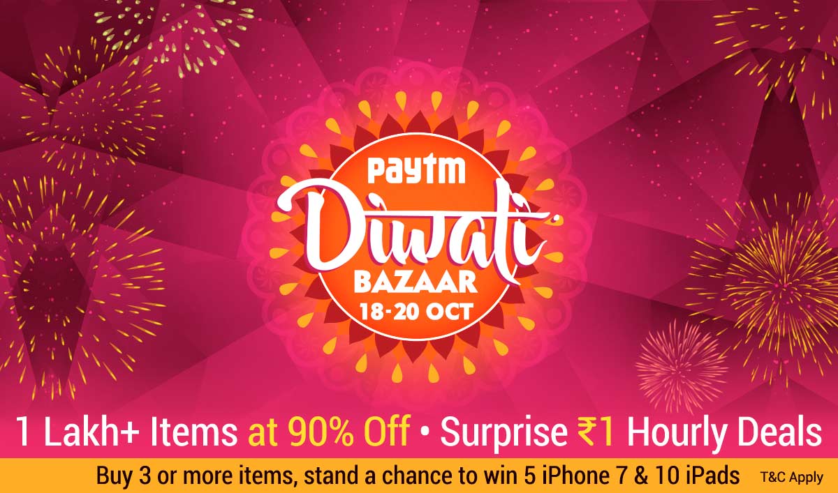 Paytm - Diwali Bazaar 90% off & Rs. 1 Hourly Deals [18th-20th Oct] 
