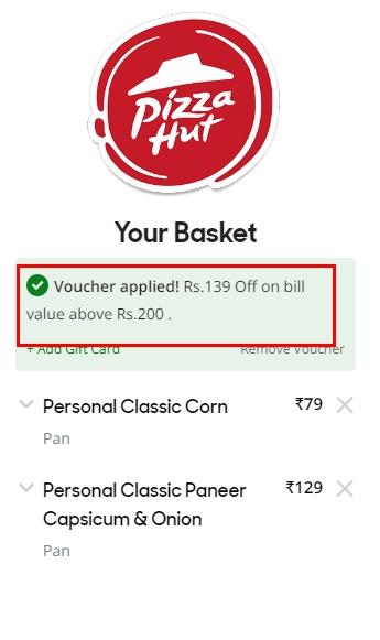 Pizzahut Loot Get 140 Discount Rs.200