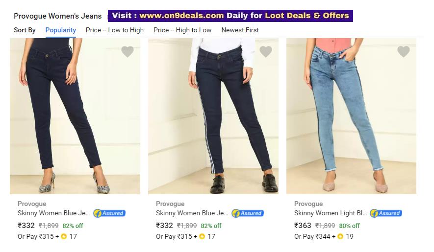 Provogue Women's Jeans From Rs.332 + Extra 15% Discount