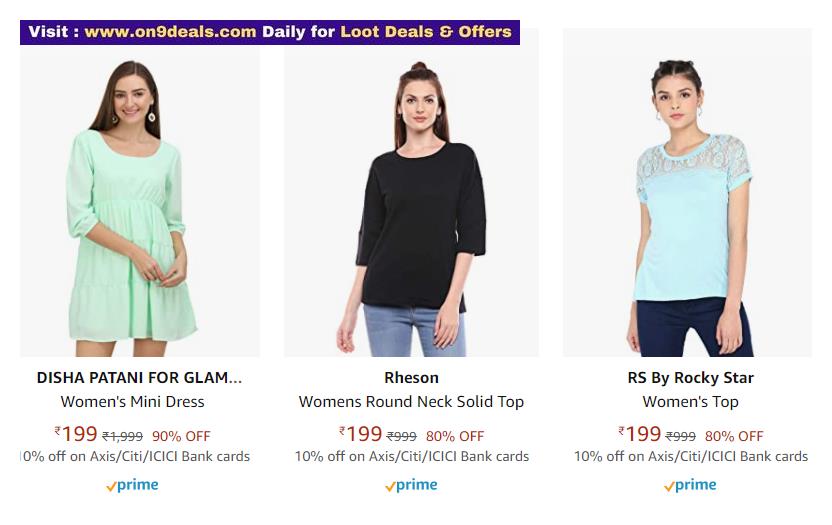 Rocky Star, DISHA PATANI & Rheson Women's Clothing Minimum 80% Discount @ Rs.199