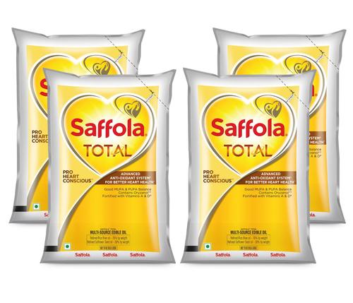 Saffola Total Refined Cooking Oil Helps Manage Cholesterol Pouch, 4 X 1L Pouch