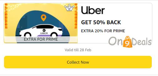 Uber Offer - Flat 50% Cashback Max Rs.100 With Amazon Pay Wallet + Extra 20% Cashback for Prime Users