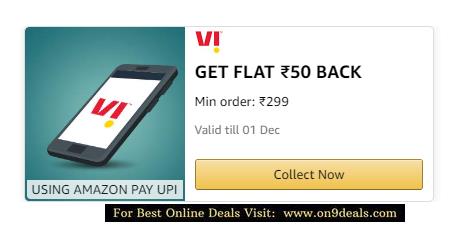 VI Recharge Offer - Get Flat Rs.50 Cashback on Recharge of Rs.299 Or Above